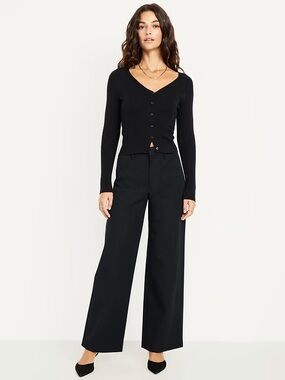 NWT Old Navy Black High-Waisted Pixie Super Wide-Leg Pants 6